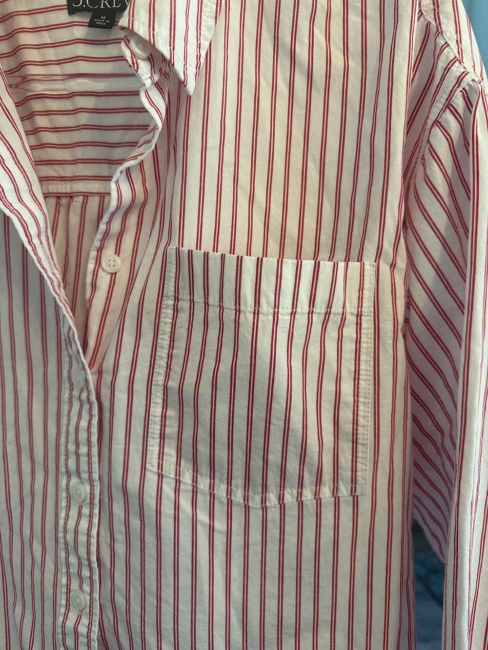 J. Crew Red and White Striped Cotton Button-Down Shirt Size M - Picture 5 of 9